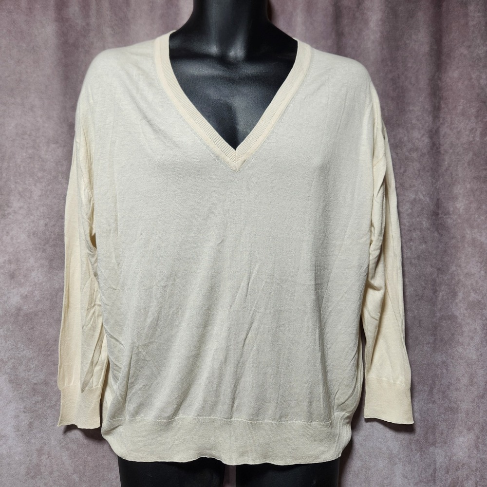 mens SUNSPEL England pullover V-neck 100% SILK Sweater lightweight Ivory size XS